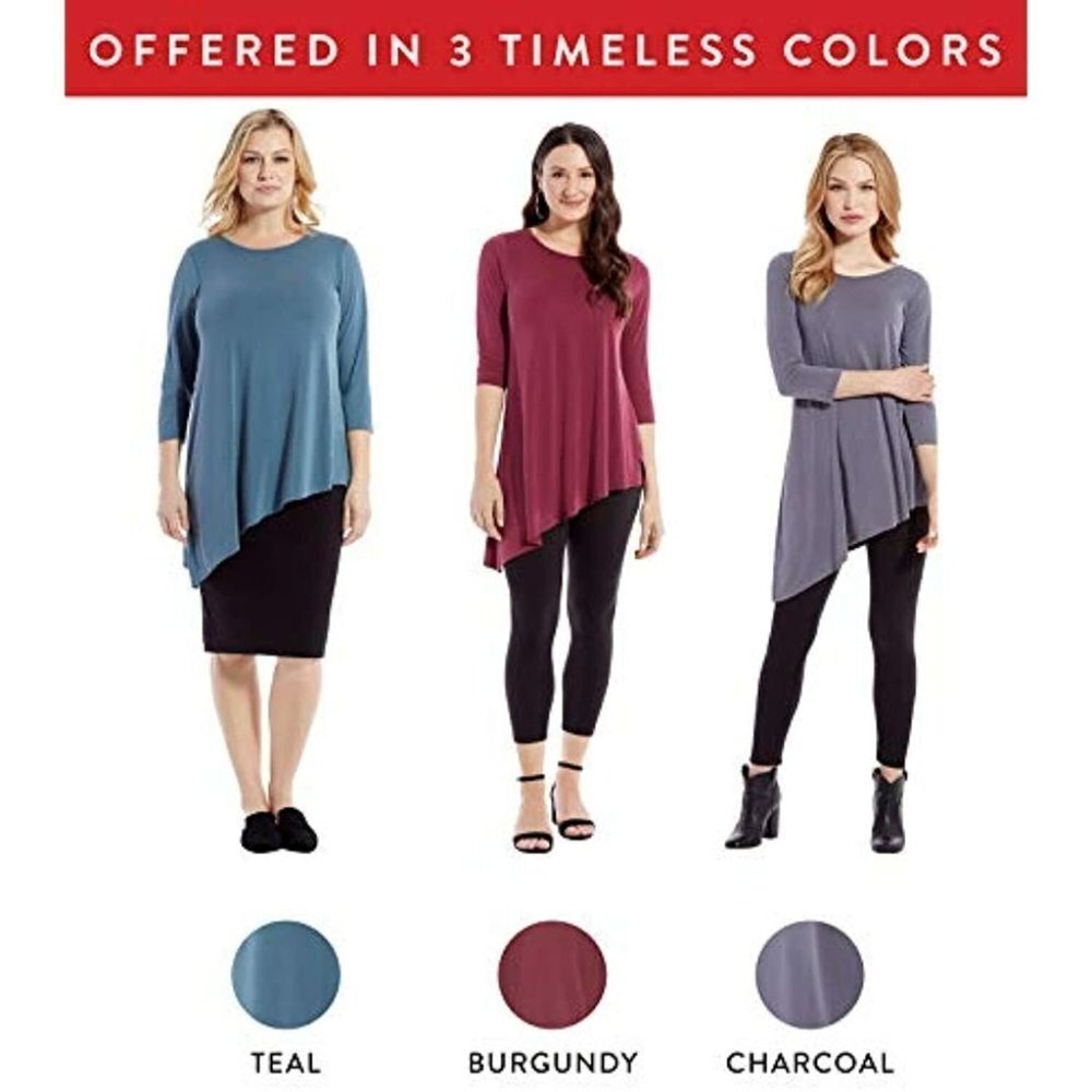 Rohb by Joyce Azria High Line Sleeve Asymmetrical Tee (Burgundy) Size M - Picture 6 of 6